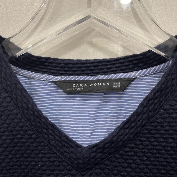 Zara Poplin Oversized 2 in 1 Collegiate Shirt Top Long Sleeve Size XS Blue - Picture 5 of 6